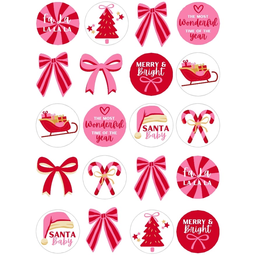 Merry Berry Christmas Edible Image Cupcake or Cookie Toppers - 4cm x 20