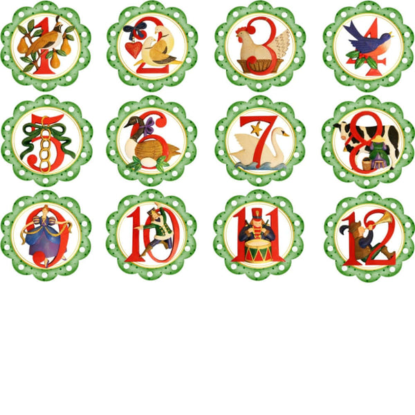'12 Days Of Christmas' Edible Printed Icing Cupcake Toppers 3.7cm x 12