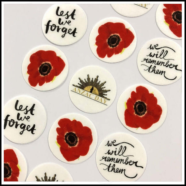 ANZAC Day - Edible Printed Wafer Cupcake Toppers (15 x 3.7cm)