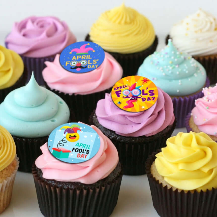 April Fools' Day - Edible Printed Wafer Cupcake Toppers (15 x 3.7cm) - CustomIcing.com.au