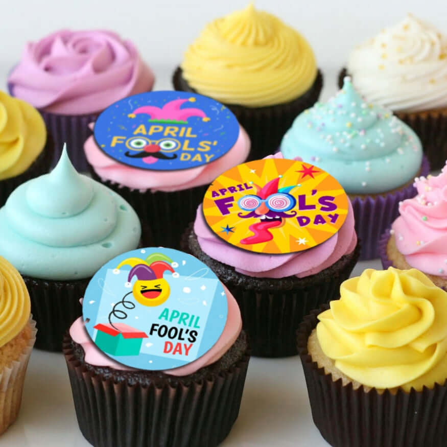 April Fools' Day - Edible Printed Wafer Cupcake Toppers (10 x 5cm) - CustomIcing.com.au