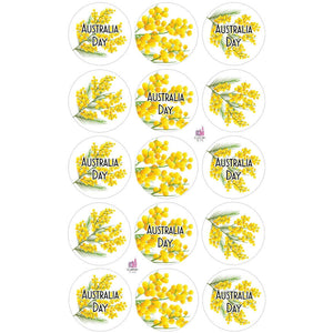 Australia Day Golden Wattle Edible Printed Wafers - 3.3cm x 15pcs - CustomIcing.com.au