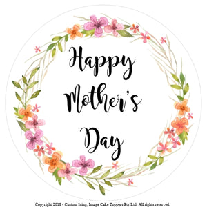 Mother's Day Wildflower Wreath - Edible Image Cake Topper - 20cm diameter - CustomIcing.com.au