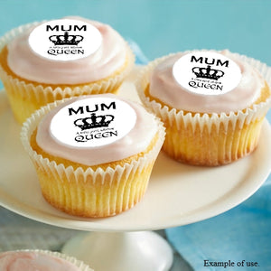 Mother's Day "QUEEN" edible image cupcake/cookie toppers - 20 x 4cm - CustomIcing.com.au