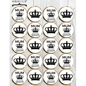 Mother's Day "QUEEN" edible image cupcake/cookie toppers - 20 x 4cm - CustomIcing.com.au