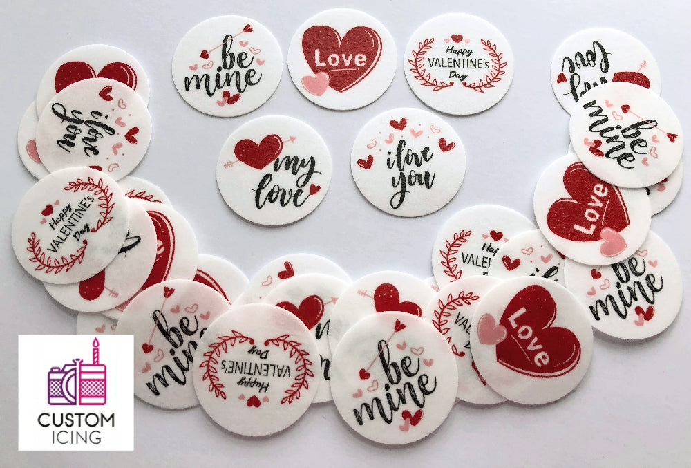 Valentine's Day Edible Printed Wafers - 3.7cm x 35pcs - CustomIcing.com.au