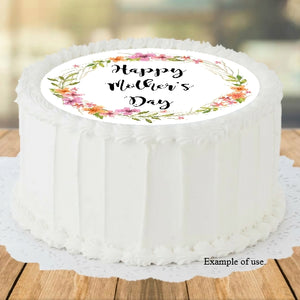Mother's Day Wildflower Wreath - Edible Image Cake Topper - 20cm diameter - CustomIcing.com.au
