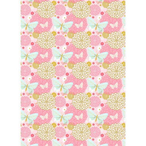 Teal & pink butterfly floral Wafer Paper A4 - CustomIcing.com.au