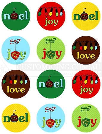 Joy, Noel, Love - Edible Image Cupcake Toppers 12 x 5.5cm