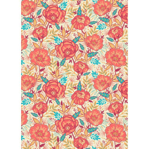 Red & teal floral Wafer Paper A4