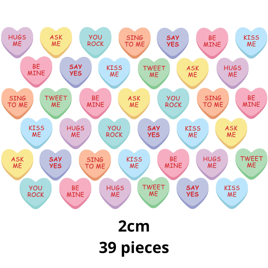 Edible Wafer Conversation Hearts Cupcake Toppers 2cm x 39 pieces - CustomIcing.com.au
