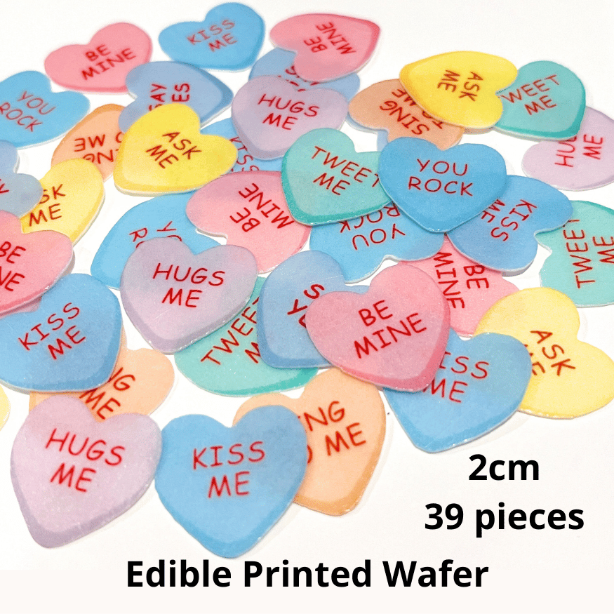 Edible Wafer Conversation Hearts Cupcake Toppers 2cm x 39 pieces - CustomIcing.com.au
