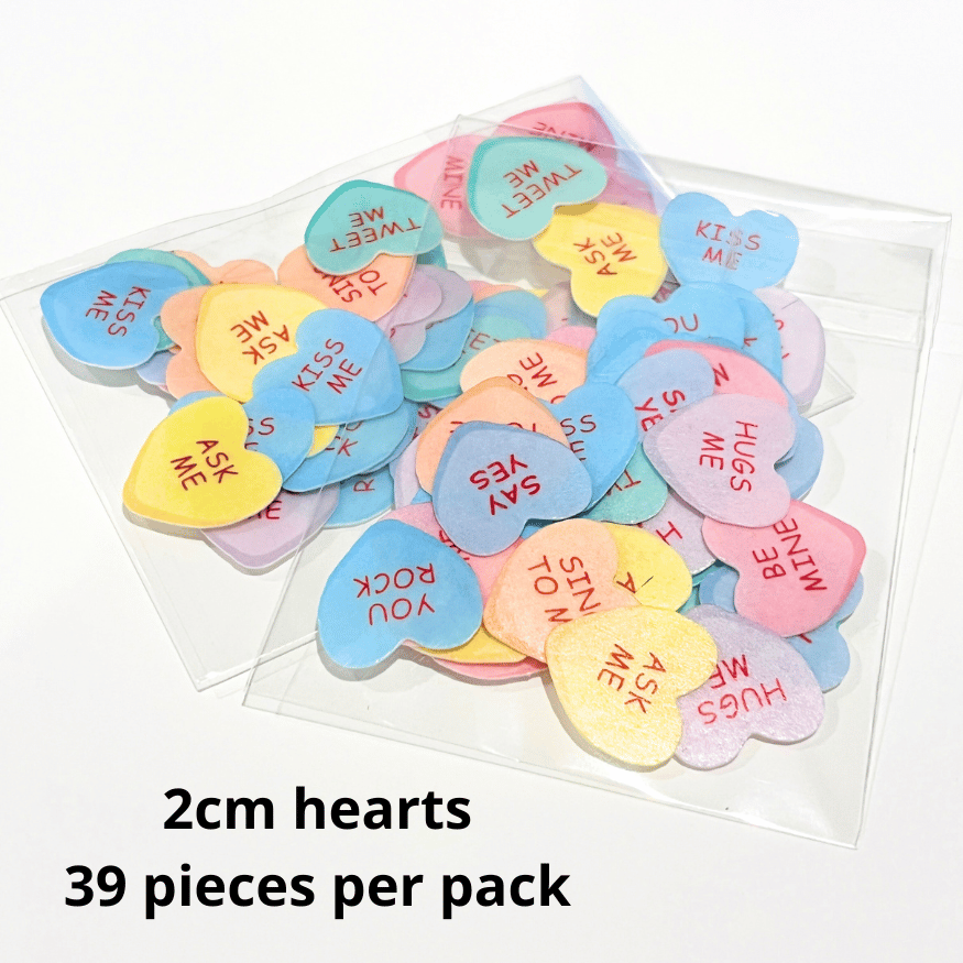 Edible Wafer Conversation Hearts Cupcake Toppers 2cm x 39 pieces - CustomIcing.com.au
