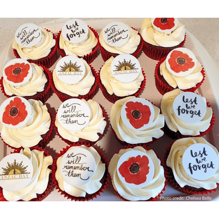 ANZAC Day - Edible Printed Wafer Cupcake Toppers (15 x 3.7cm) - CustomIcing.com.au
