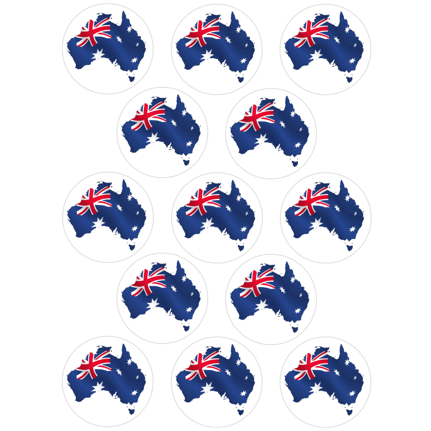 Australian Map Flag Edible Image Toppers for Cupcakes or Cookies (8 sizes) - CustomIcing.com.au