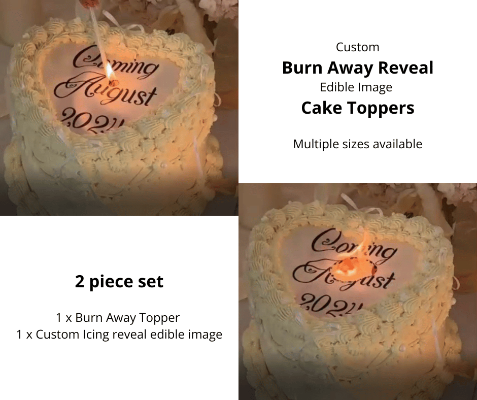 Burn Away Reveal Custom Edible Image Cake Topper Set - CustomIcing.com.au