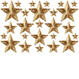 Gold edible printed icing fancy decorative Christmas star-shaped decorations on a white background