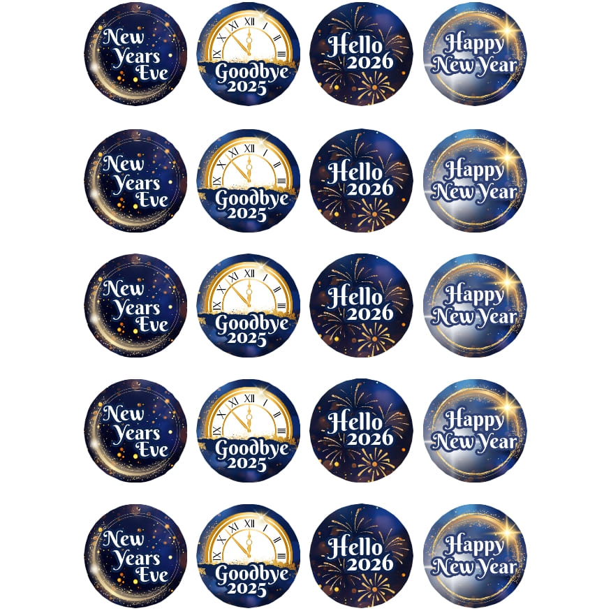 New Years Eve Edible Image Cupcake Toppers - 4cm x 20