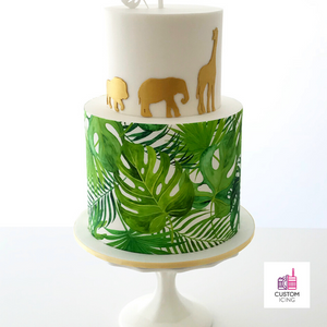 Edible Printed Custom Icing Cake Wrap tropical leaves foliage design