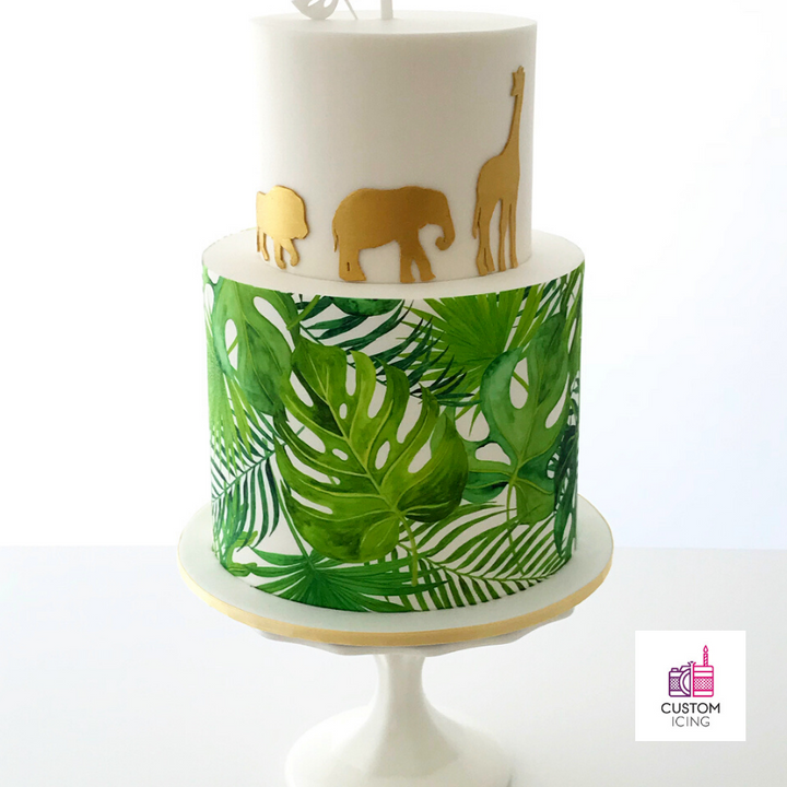 Edible Printed Custom Icing Cake Wrap tropical leaves foliage design