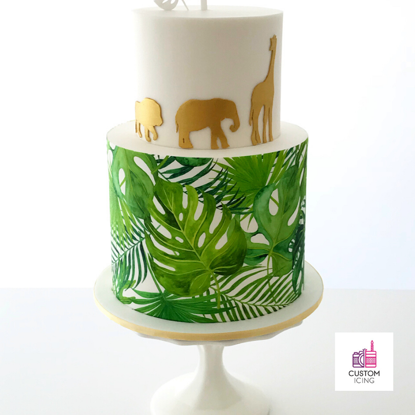 Edible Printed Custom Icing Cake Wrap tropical leaves foliage design