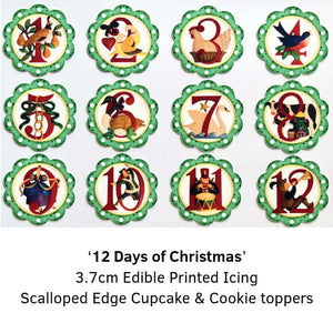 '12 Days Of Christmas' Edible Printed Icing Cupcake Toppers 3.7cm x 12 - CustomIcing.com.au