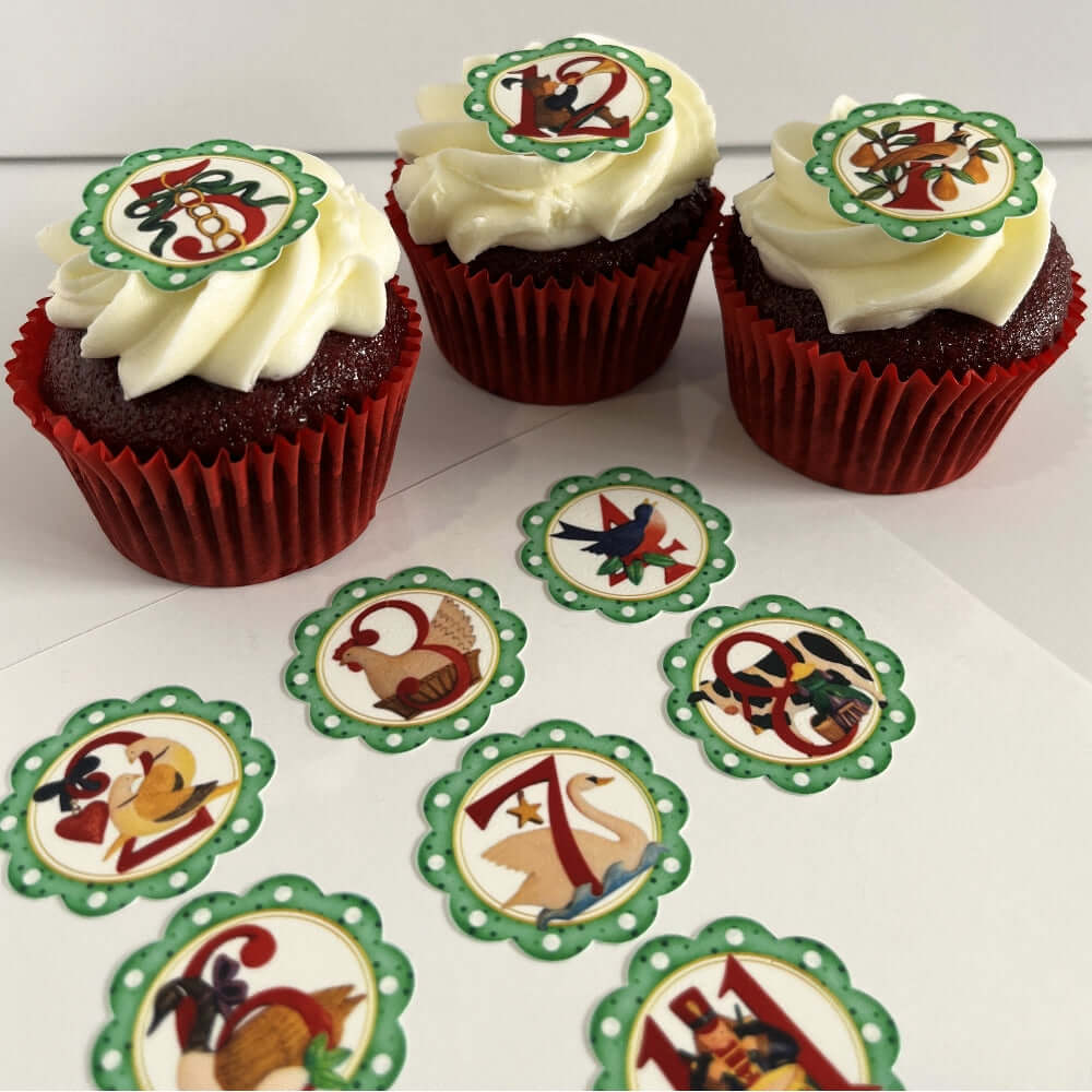 '12 Days Of Christmas' Edible Printed Icing Cupcake Toppers 3.7cm x 12 - CustomIcing.com.au