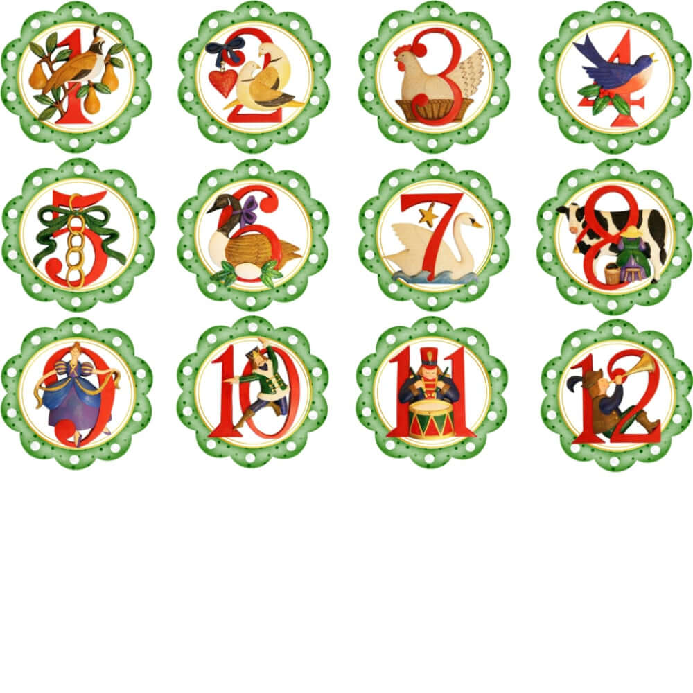 '12 Days Of Christmas' Edible Printed Icing Cupcake Toppers 3.7cm x 12 - CustomIcing.com.au