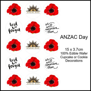 ANZAC Day - Edible Printed Wafer Cupcake Toppers (15 x 3.7cm) - CustomIcing.com.au