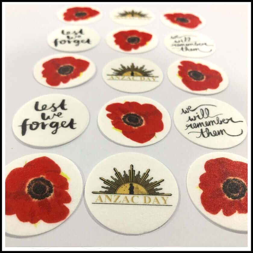 ANZAC Day - Edible Printed Wafer Cupcake Toppers (15 x 3.7cm) - CustomIcing.com.au