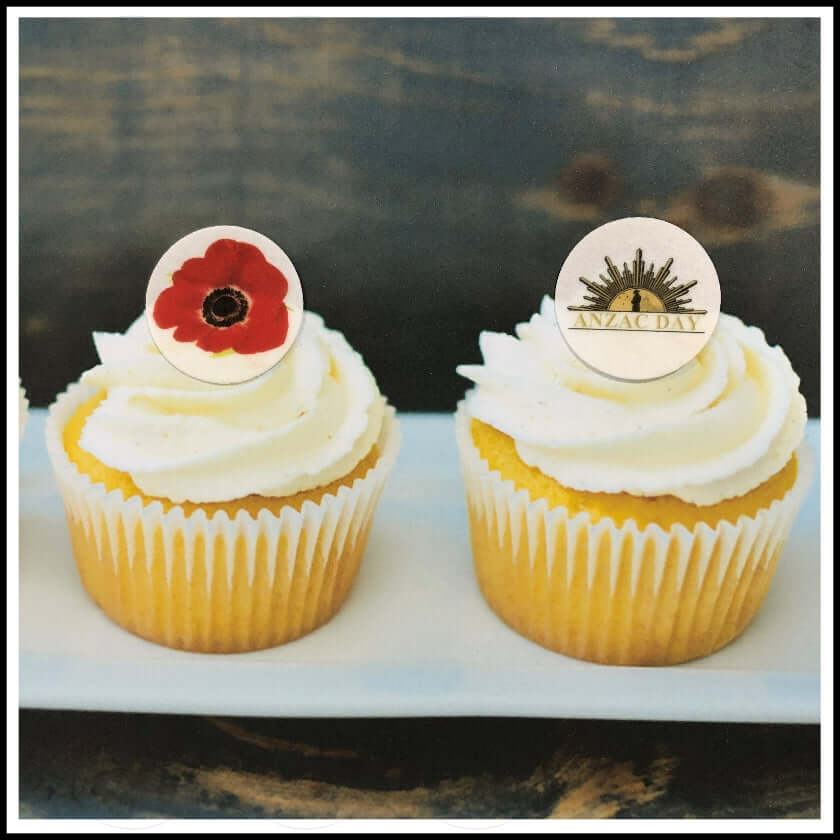 ANZAC Day - Edible Printed Wafer Cupcake Toppers (15 x 3.7cm) - CustomIcing.com.au
