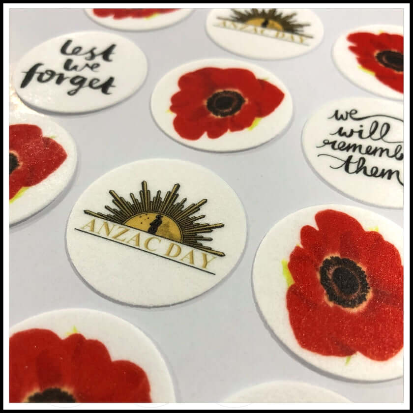 ANZAC Day - Edible Printed Wafer Cupcake Toppers (15 x 3.7cm) - CustomIcing.com.au