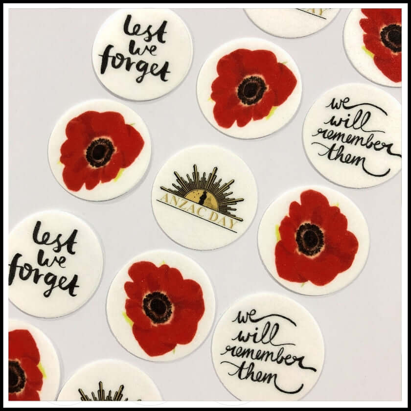 ANZAC Day - Edible Printed Wafer Cupcake Toppers (15 x 3.7cm) - CustomIcing.com.au
