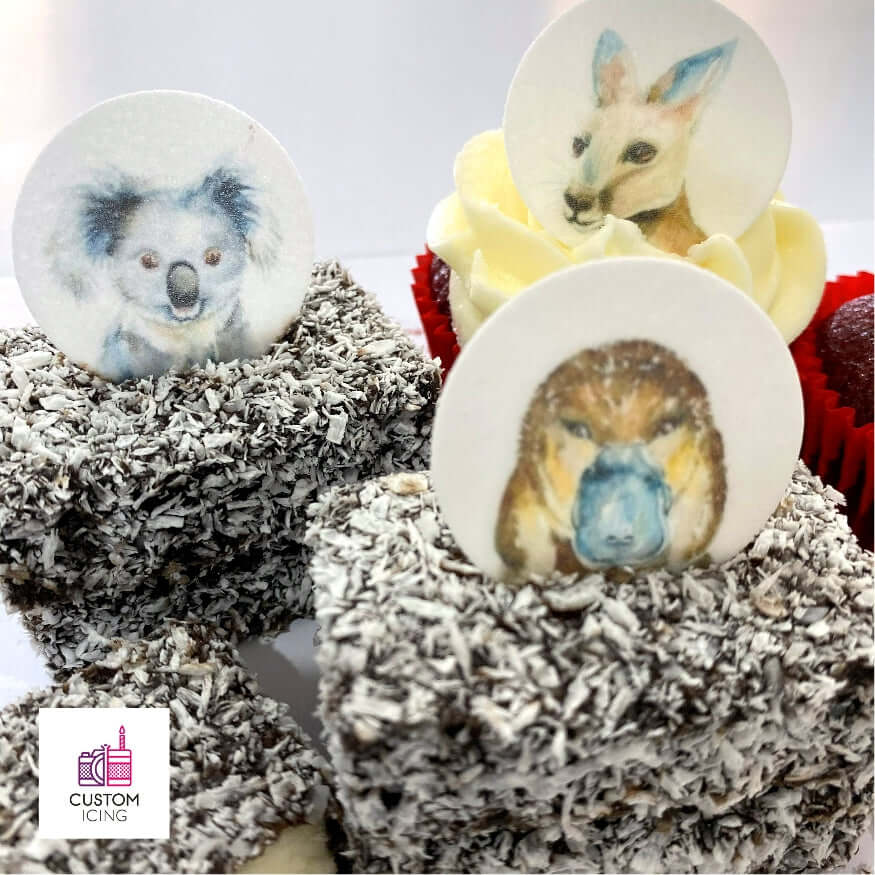 Australian Native Animals Edible Printed Wafers - 3.7cm x 15pcs - CustomIcing.com.au
