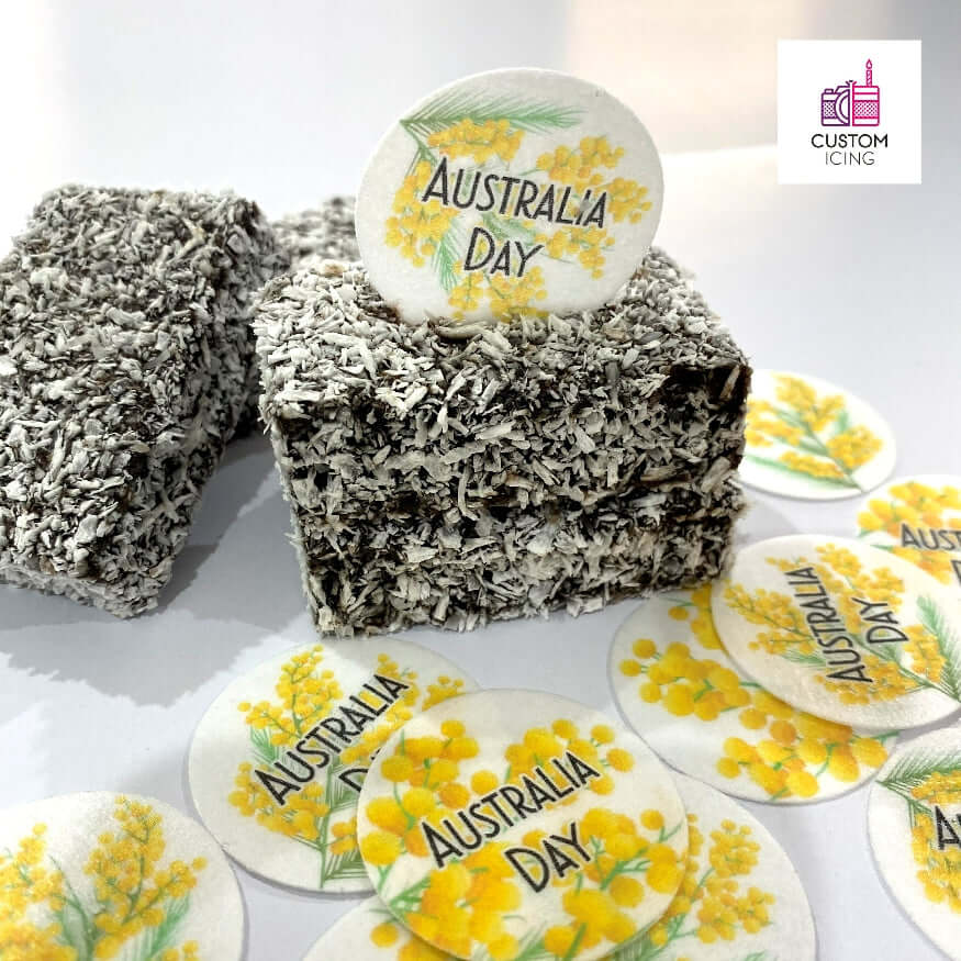 Australia Day Golden Wattle Edible Printed Wafers - 3.3cm x 15pcs - CustomIcing.com.au