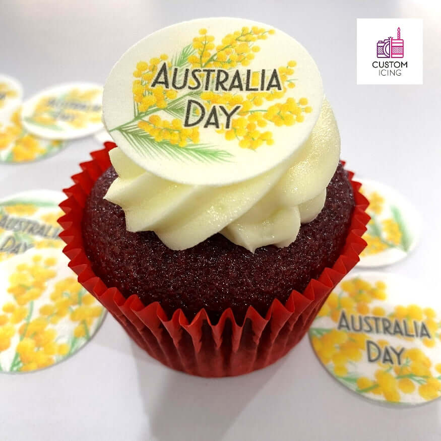 Australia Day Golden Wattle Edible Printed Wafers - 3.3cm x 15pcs - CustomIcing.com.au