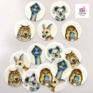 Australian Native Animals Edible Printed Wafers - 3.7cm x 15pcs - CustomIcing.com.au