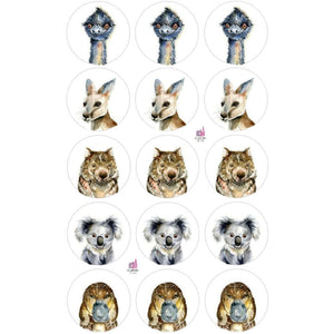 Australian Native Animals Edible Printed Wafers - 3.7cm x 15pcs - CustomIcing.com.au