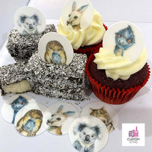 Australian Native Animals Edible Printed Wafers - 3.7cm x 15pcs - CustomIcing.com.au