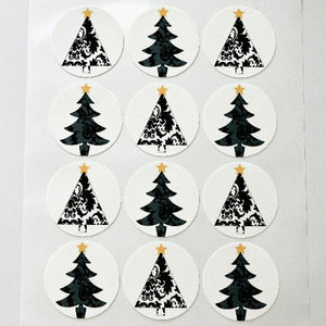 Damask Christmas Trees Edible Image Cupcake Toppers 5.5cm diameter - CustomIcing.com.au
