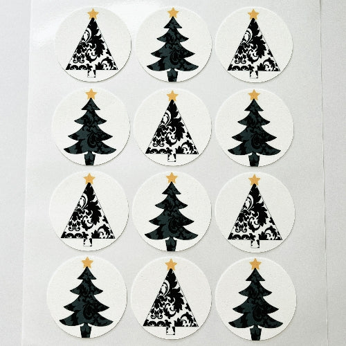 Damask Christmas Trees Edible Image Cupcake Toppers 5.5cm diameter - CustomIcing.com.au