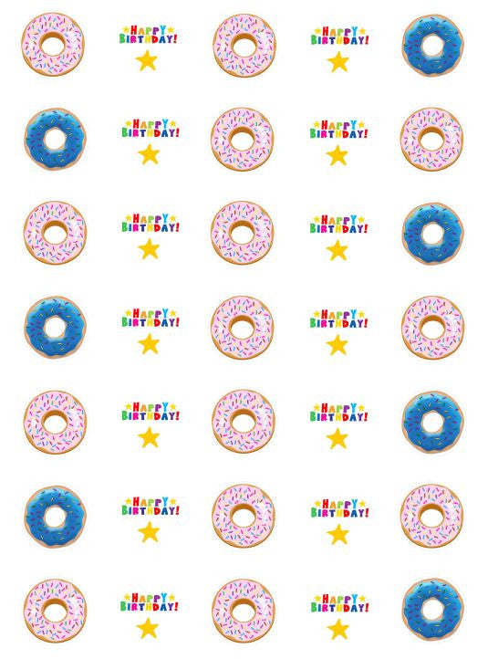 Donut Birthday - Little Mini (3cm diam x 35) Cupcake Edible Images