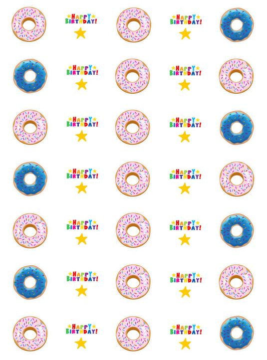 Donut Birthday - Little Mini (3cm diam x 35) Cupcake Edible Images - CustomIcing.com.au