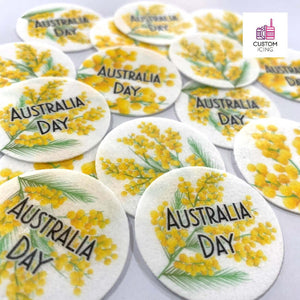Australia Day Golden Wattle Edible Printed Wafers - 3.3cm x 15pcs - CustomIcing.com.au