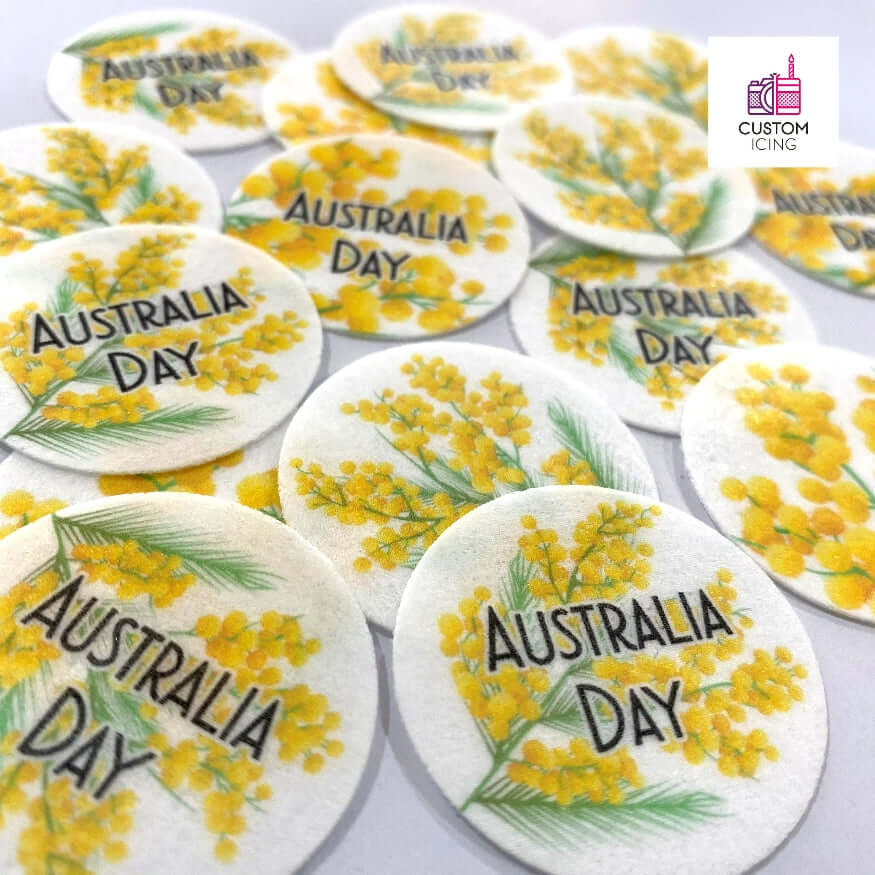 Australia Day Golden Wattle Edible Printed Wafers - 3.3cm x 15pcs - CustomIcing.com.au