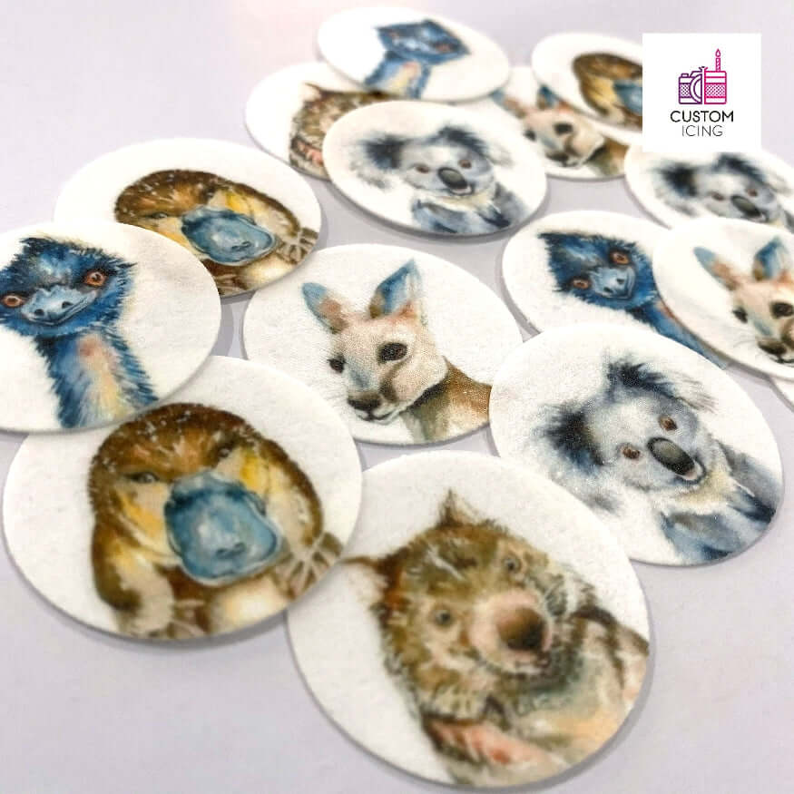 Australian Native Animals Edible Printed Wafers - 3.7cm x 15pcs - CustomIcing.com.au