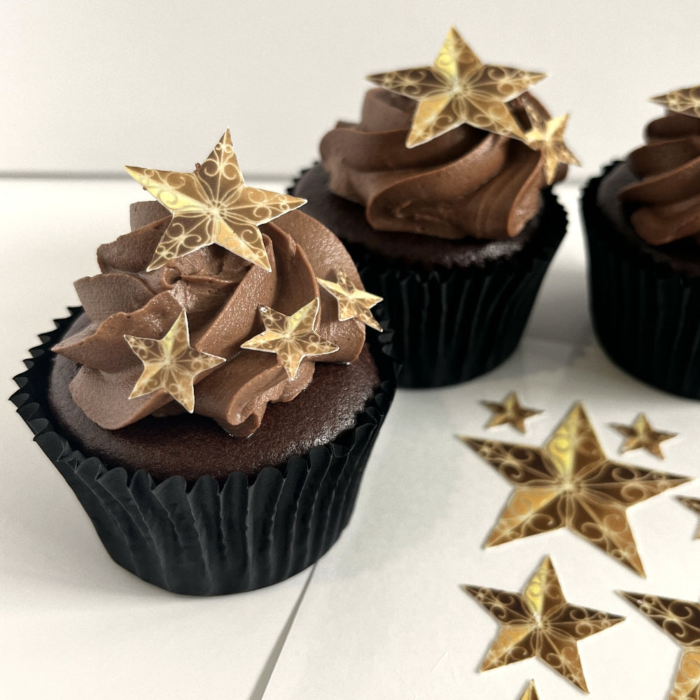 Fancy Filigree Stars - Edible Printed Icing - Cake or Cookie Decorations - 22 pieces - CustomIcing.com.au