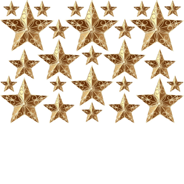 Fancy Filigree Stars - Edible Printed Icing - Cake or Cookie Decorations - 22 pieces