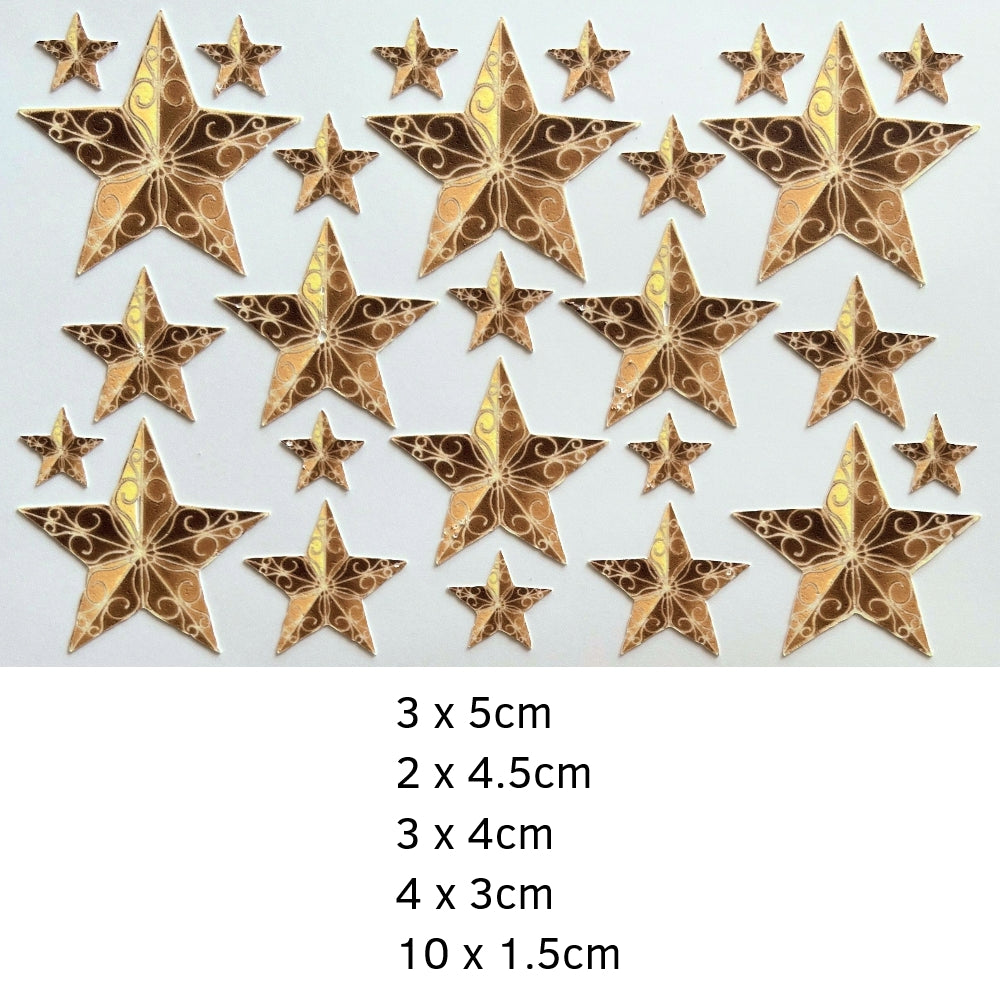 Fancy Filigree Stars - Edible Printed Icing - Cake or Cookie Decorations - 22 pieces - CustomIcing.com.au