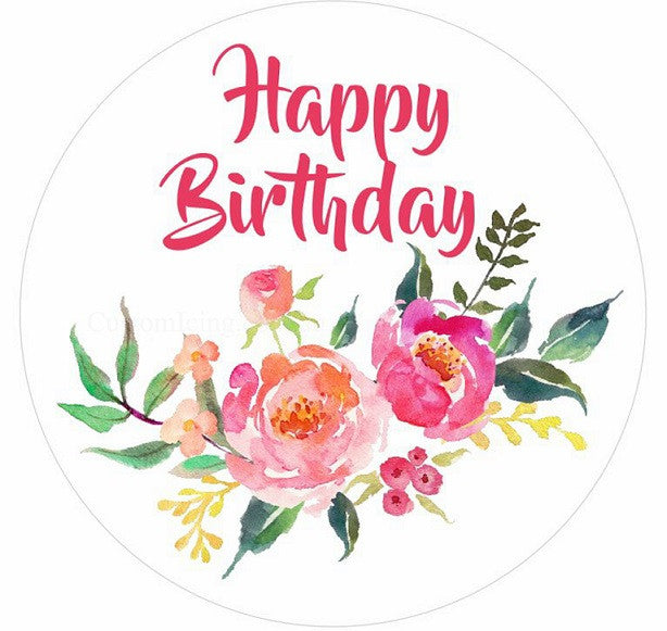 Roses Happy Birthday - 19cm Round Edible Image Cake Topper - CustomIcing.com.au